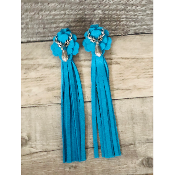 Tassel Envy Double Flower Tassels - Turquiose Sued... Tassel Envy Double Flower Tassels - Turquiose Sued...