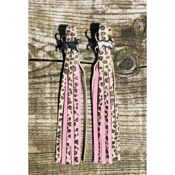 Tassel Envy Tassels - Leopard Tan Leather & Pink Suede Colour Panel