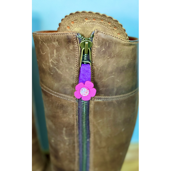 Tassel Envy Whixley Zip Pull - Purple Suede with Pink Flower Leather &  Suede